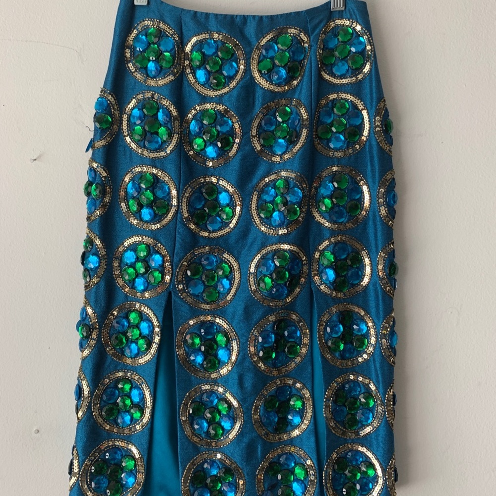 Virgo’s Lounge Blue Hand jeweled pencil skirt